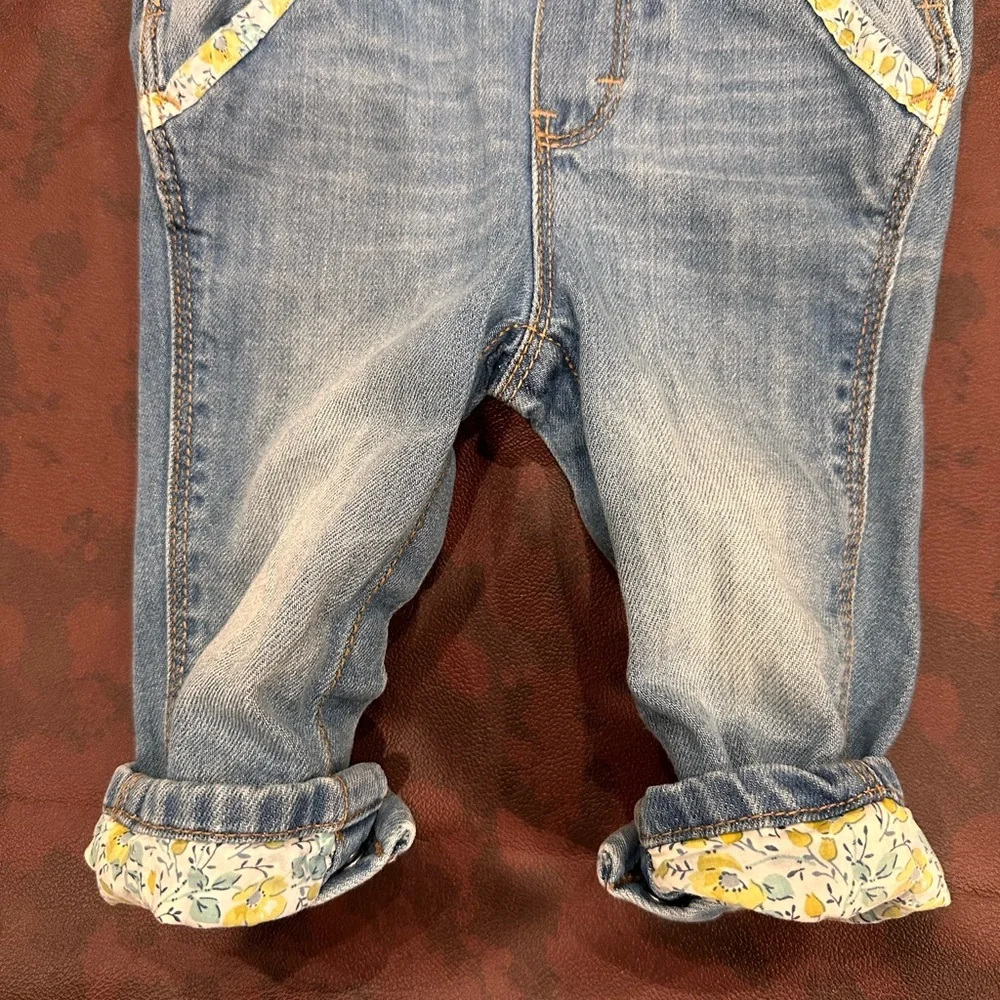 OshKosh B'gosh‎ Light Blue Denim Overalls with Flower Accents 6-9 months